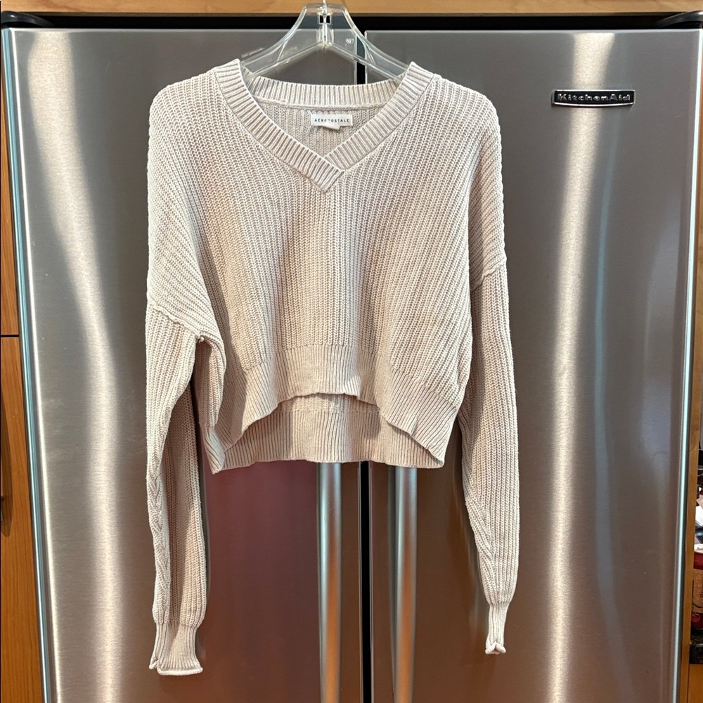 Aeropostale Beige V-Neck Sweater M